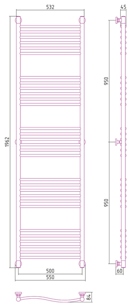 Полотенцесушитель водяной Сунержа Флюид+ 1900x500